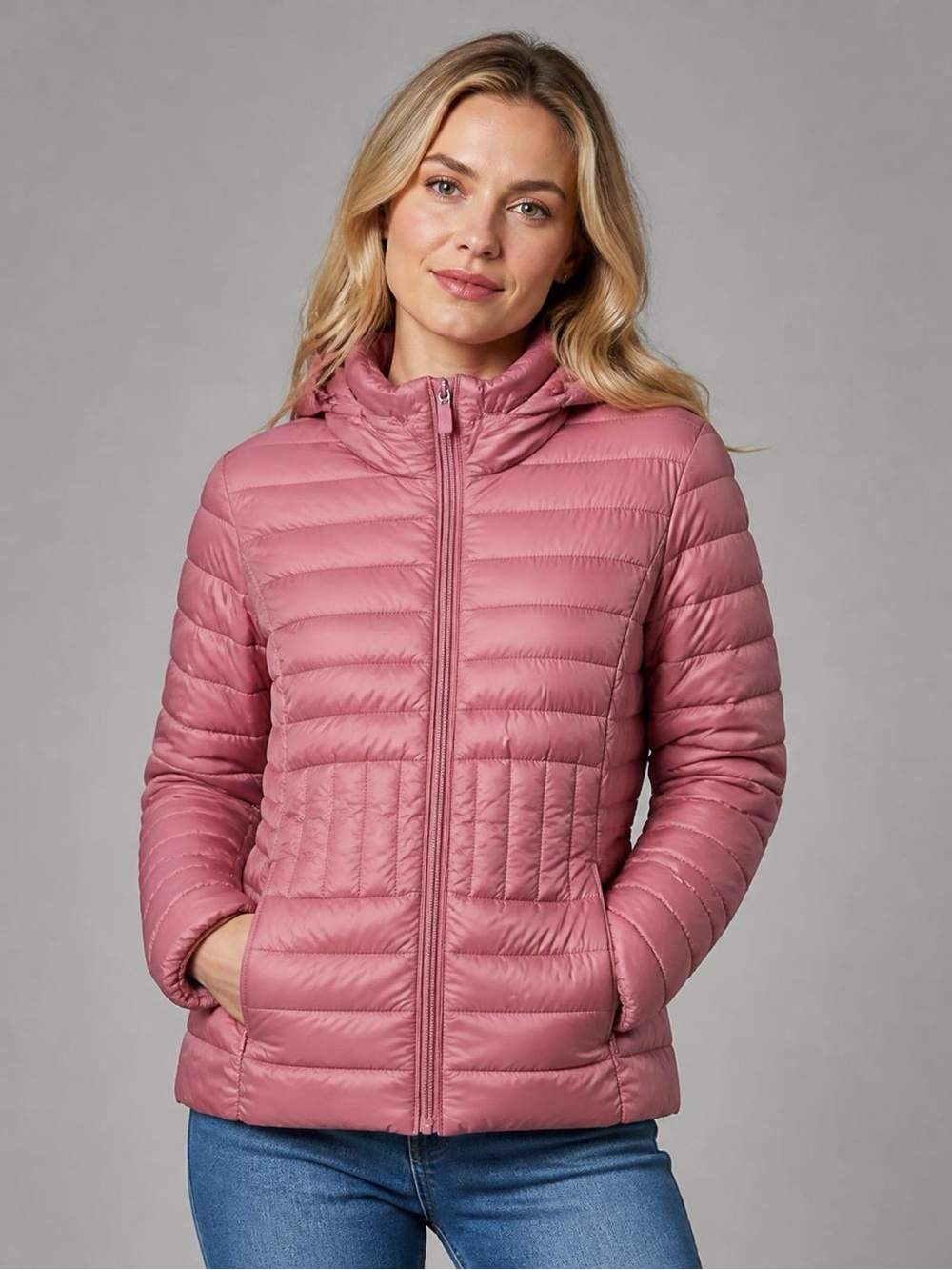 Point Zero Lightweight Packable Puffer Jacket - Dusty Rose - lightly stained